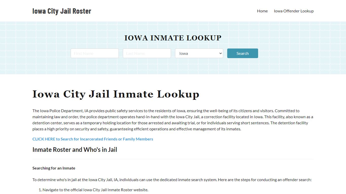 Iowa Police Department & City Jail, IA Inmate Roster, Arrests, Mugshots